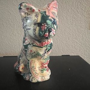Vintage Floral Fabric Sitting Cat Colorful Figure